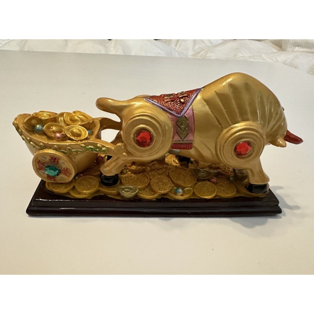 Feng Shui Chinese Zodiac OX Statue with Stand Home Office Decor